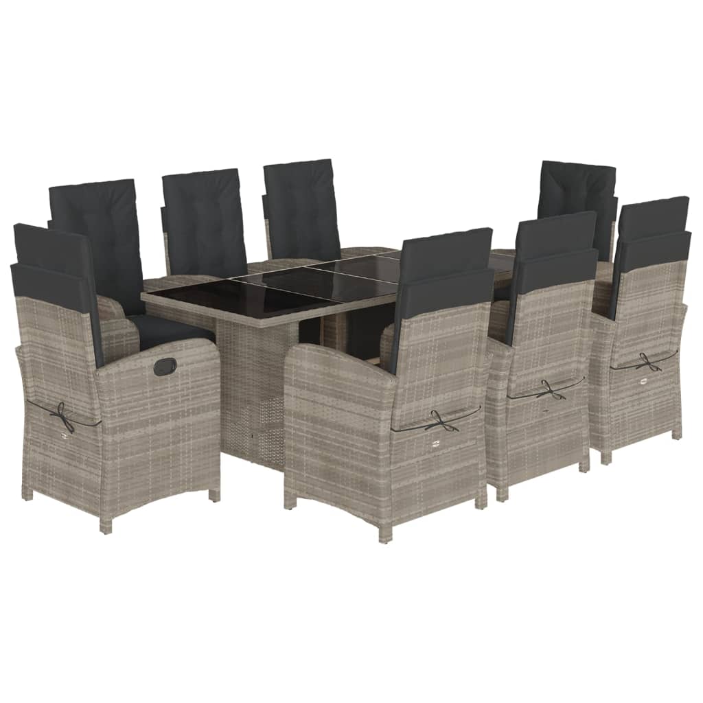 Set Pranzo da Giardino 9pz con Cuscini Grigio Chiaro Polyrattan - homemem39
