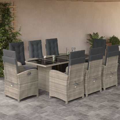 Set Pranzo da Giardino 9pz con Cuscini Grigio Chiaro Polyrattan - homemem39