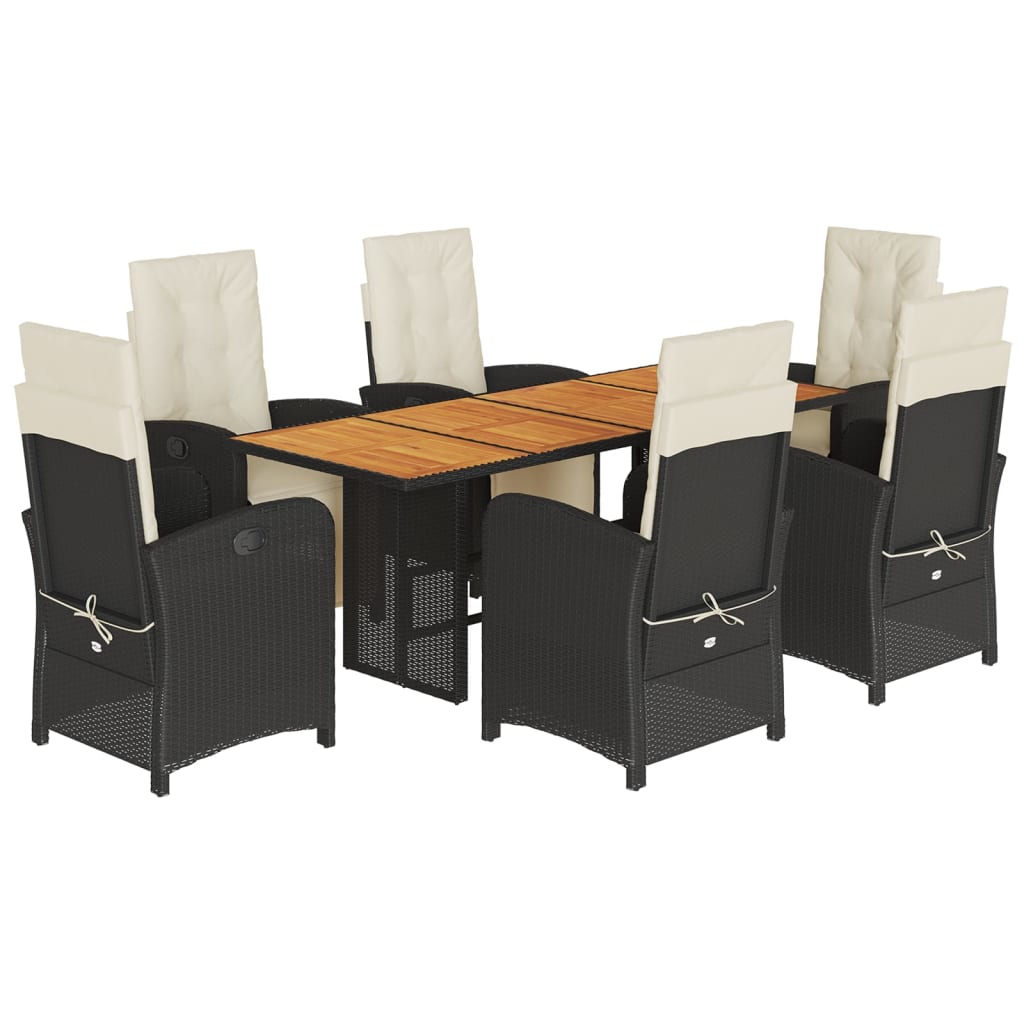 Set da Pranzo da Giardino 7 pz Nero con Cuscini in Polyrattan - homemem39