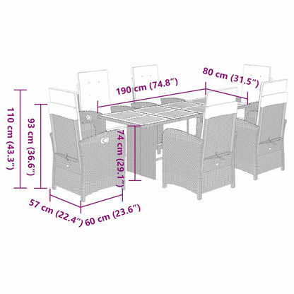 Set da Pranzo da Giardino 7 pz Nero con Cuscini in Polyrattan | homemem39