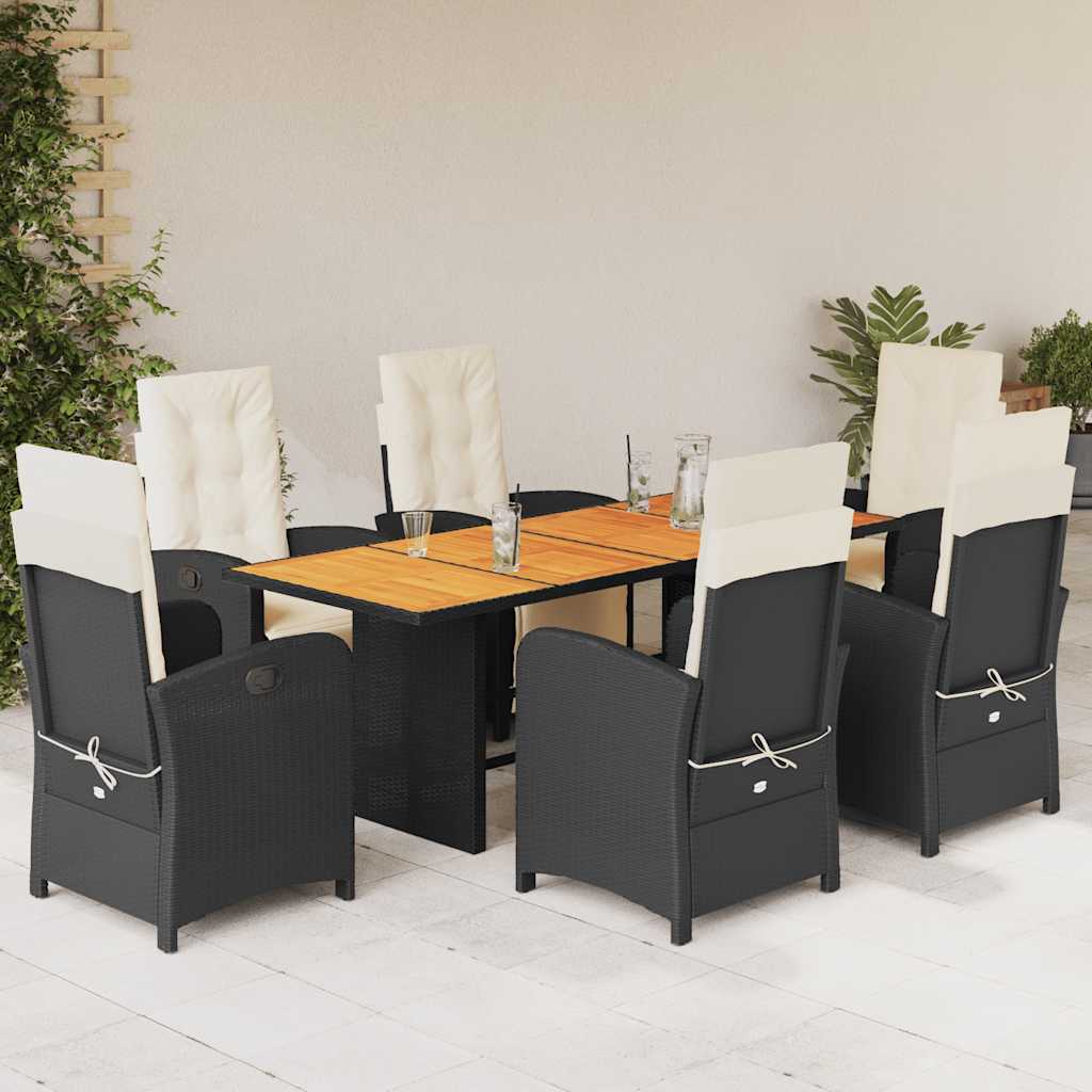 Set da Pranzo da Giardino 7 pz Nero con Cuscini in Polyrattan | homemem39