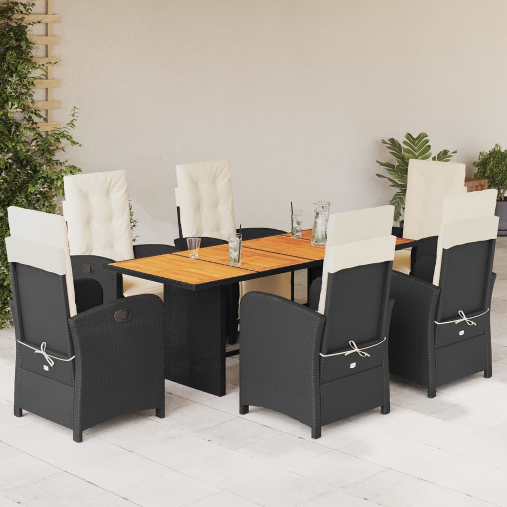 Set da Pranzo da Giardino 7 pz Nero con Cuscini in Polyrattan - homemem39