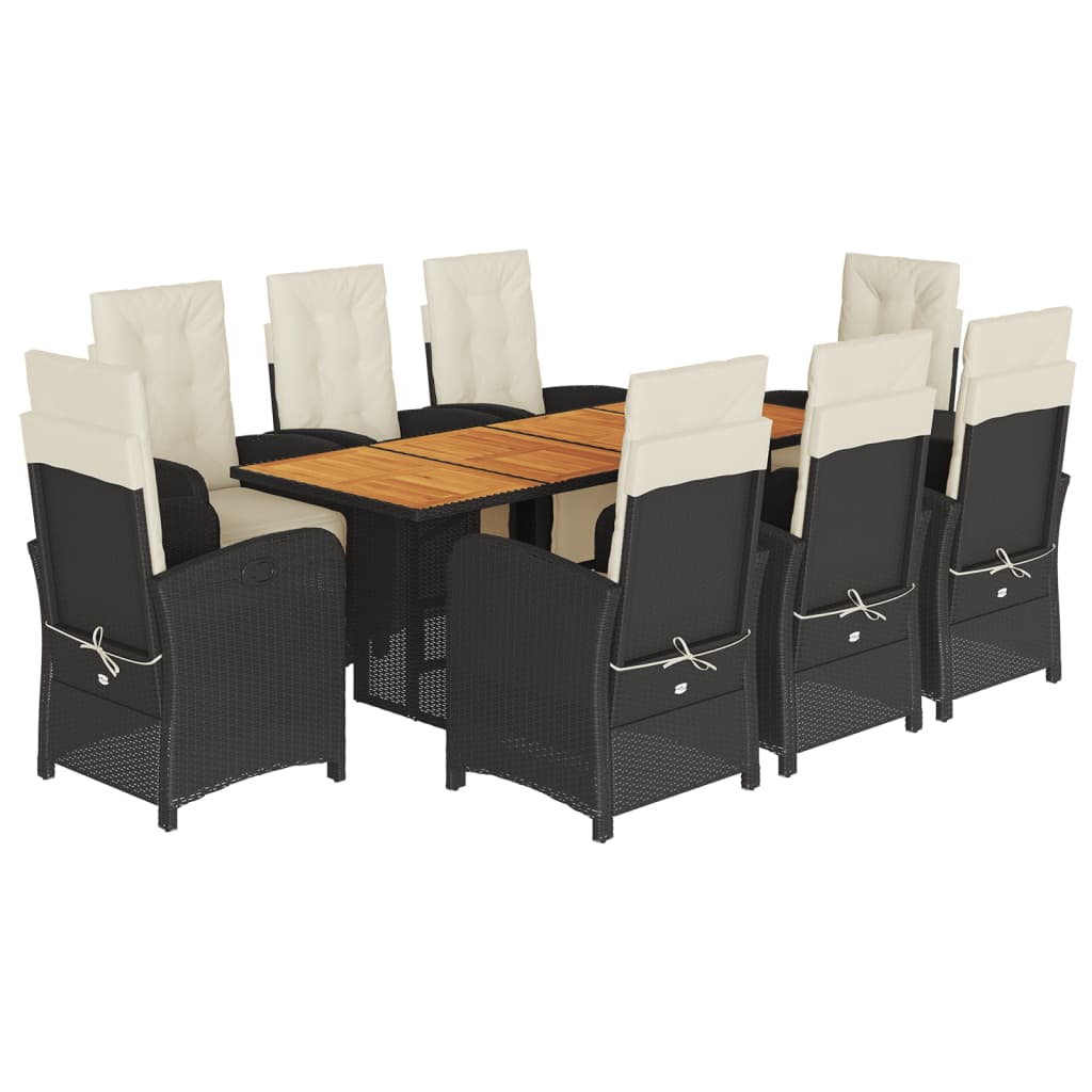 Set da Pranzo da Giardino 9 pz con Cuscini Nero in Polyrattan - homemem39