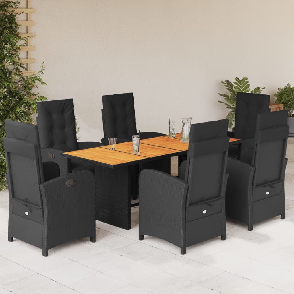 Set da Pranzo da Giardino 7 pz Nero con Cuscini in Polyrattan - homemem39