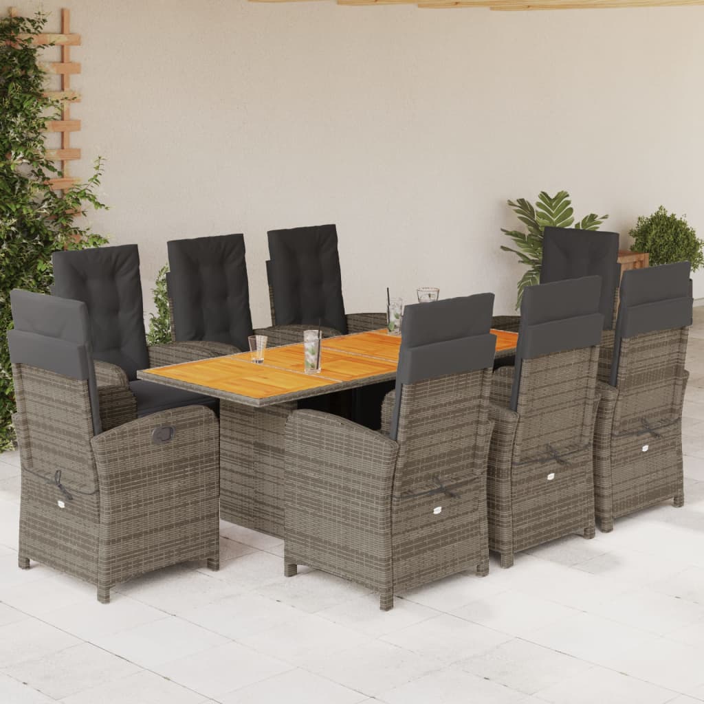 Set da Pranzo da Giardino 9 pz con Cuscini in Polyrattan Grigio | homemem39
