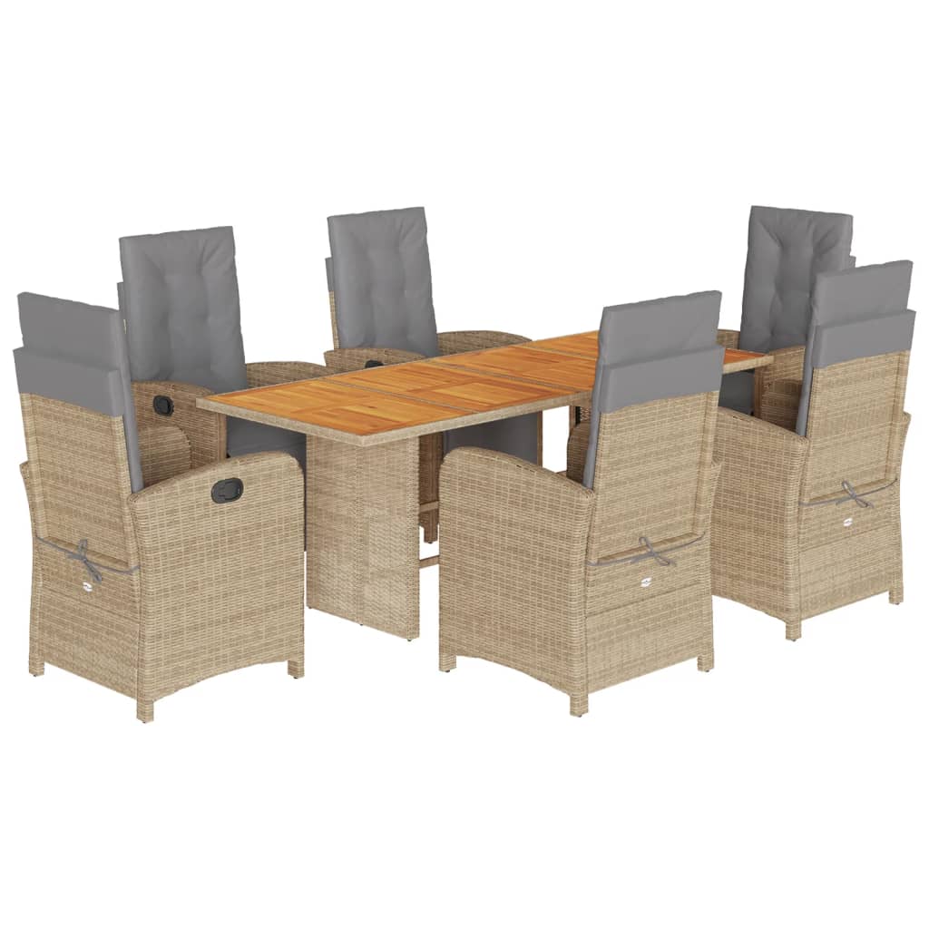 Set da Pranzo da Giardino 7 pz con Cuscini Beige in Polyrattan | homemem39