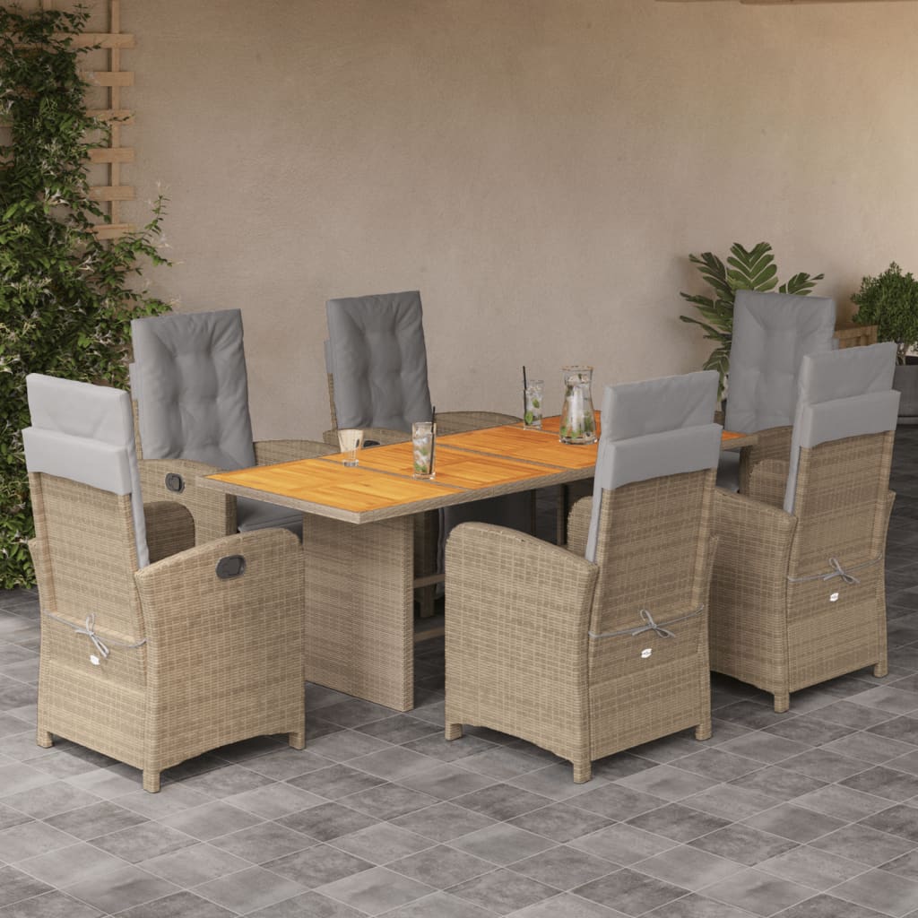 Set da Pranzo da Giardino 7 pz con Cuscini Beige in Polyrattan | homemem39
