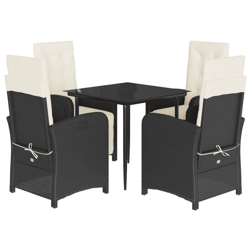 Set da Pranzo da Giardino 5 pz Nero con Cuscini in Polyrattan - homemem39