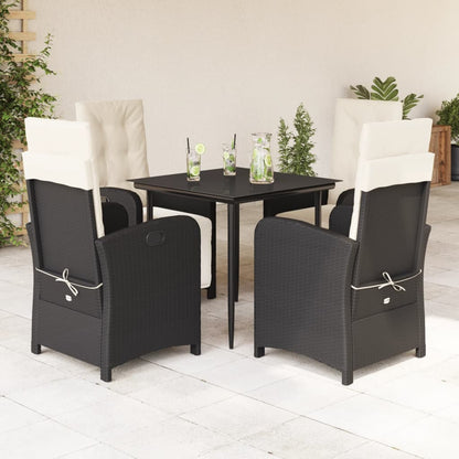 Set da Pranzo da Giardino 5 pz Nero con Cuscini in Polyrattan - homemem39