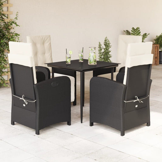 Set da Pranzo da Giardino 5 pz Nero con Cuscini in Polyrattan - homemem39