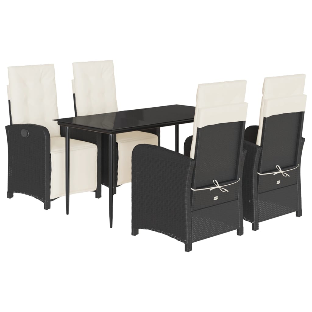 Set da Pranzo da Giardino 5 pz Nero con Cuscini in Polyrattan - homemem39