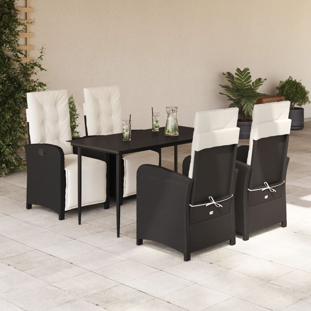 Set da Pranzo da Giardino 5 pz Nero con Cuscini in Polyrattan - homemem39