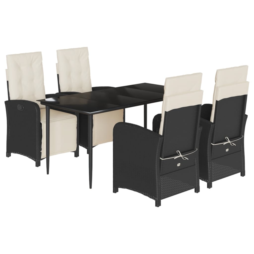 Set da Pranzo da Giardino 5 pz Nero con Cuscini in Polyrattan - homemem39