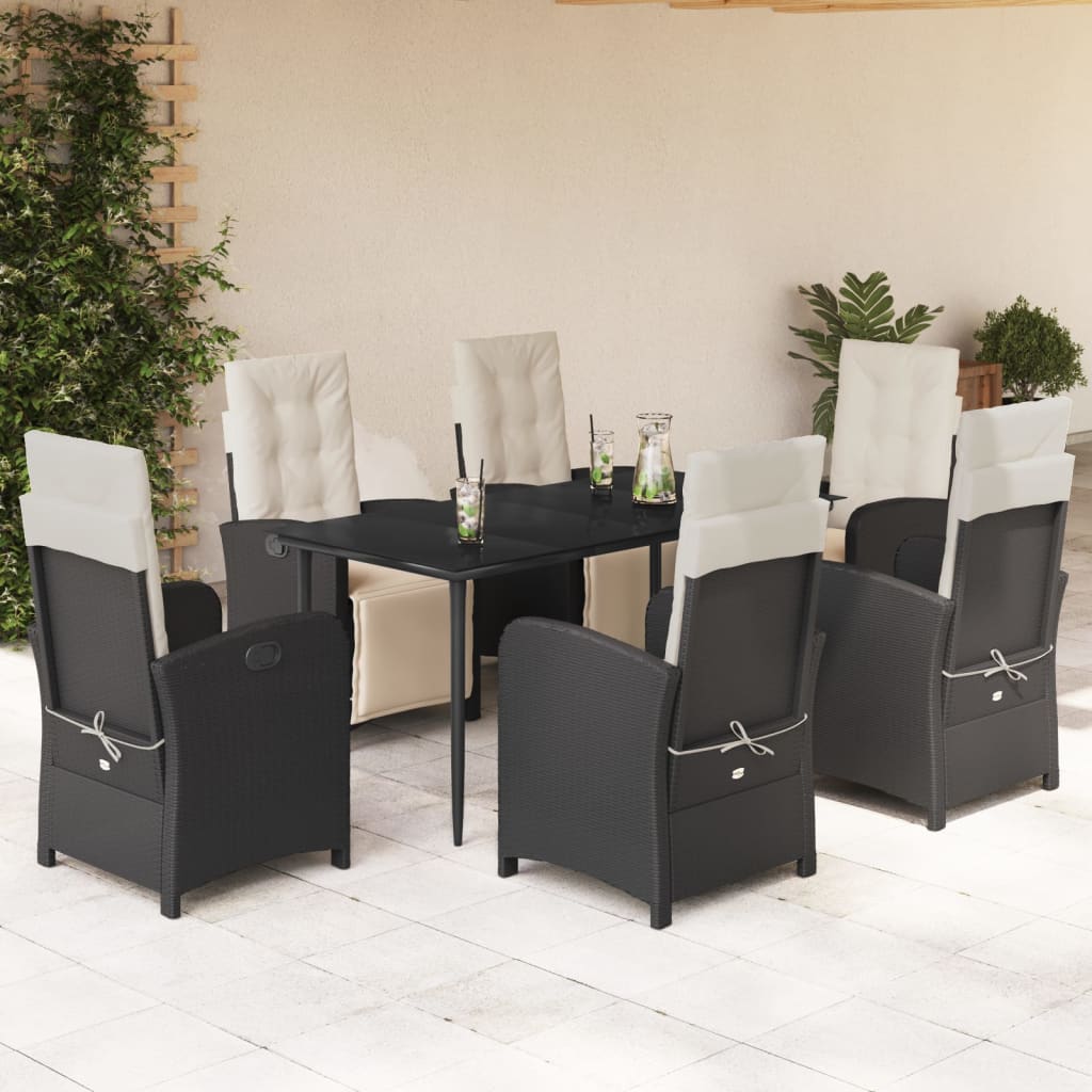 Set da Pranzo da Giardino 7 pz Nero con Cuscini in Polyrattan - homemem39