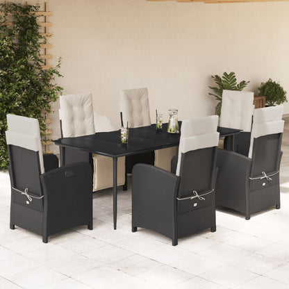 Set da Pranzo da Giardino 7 pz Nero con Cuscini in Polyrattan - homemem39