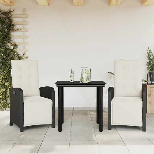 Set da Bistrò 3 pz con Cuscini Nero in Polyrattan - homemem39