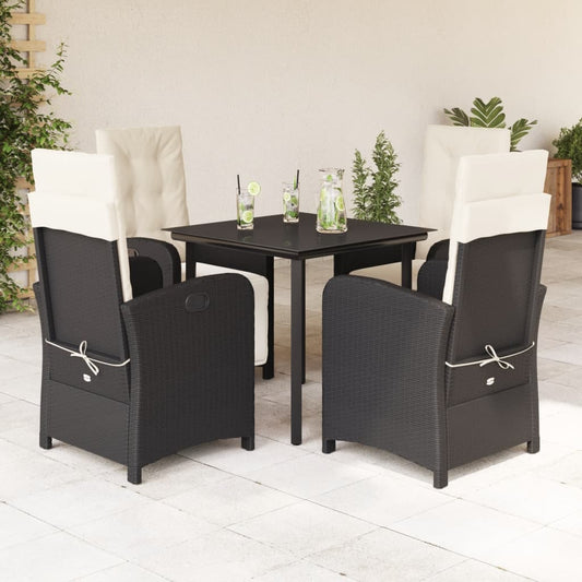 Set da Pranzo da Giardino 5 pz Nero con Cuscini in Polyrattan - homemem39