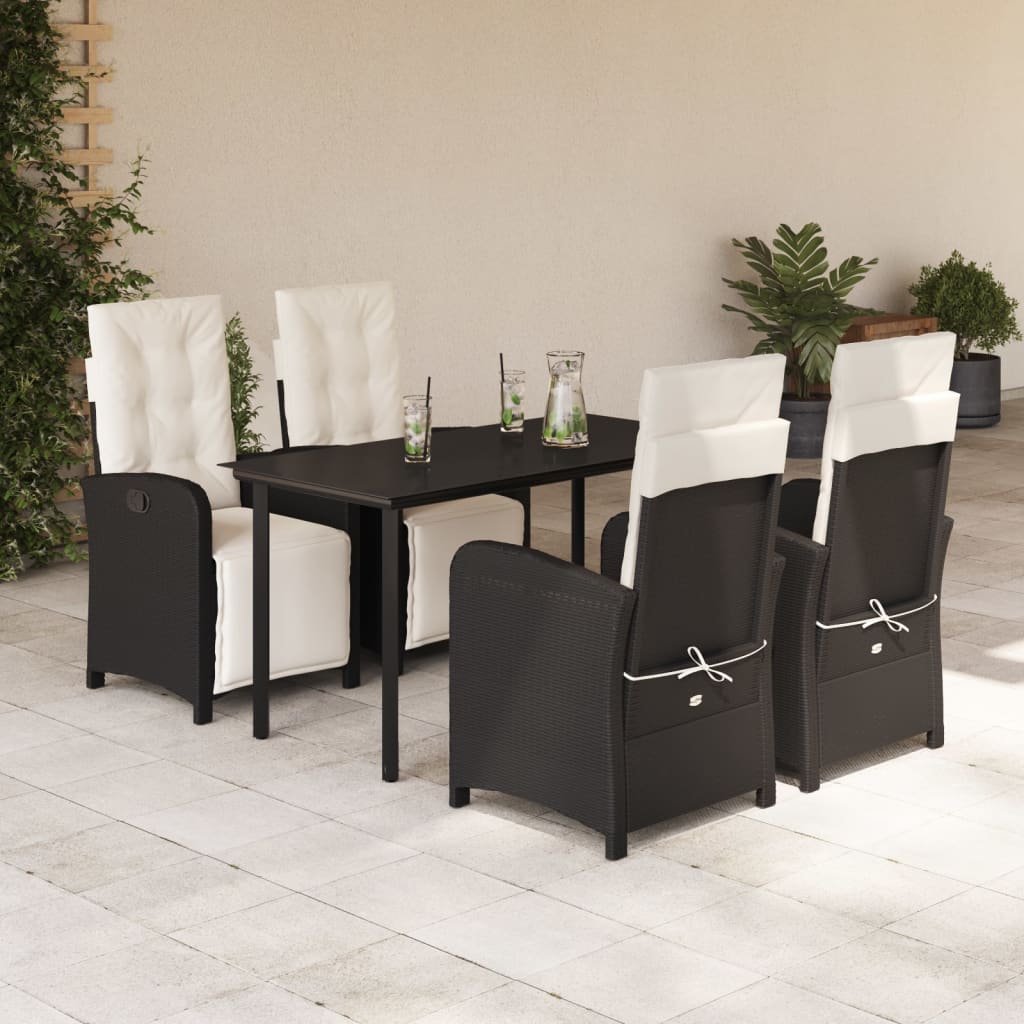 Set da Pranzo da Giardino 5 pz Nero con Cuscini in Polyrattan - homemem39
