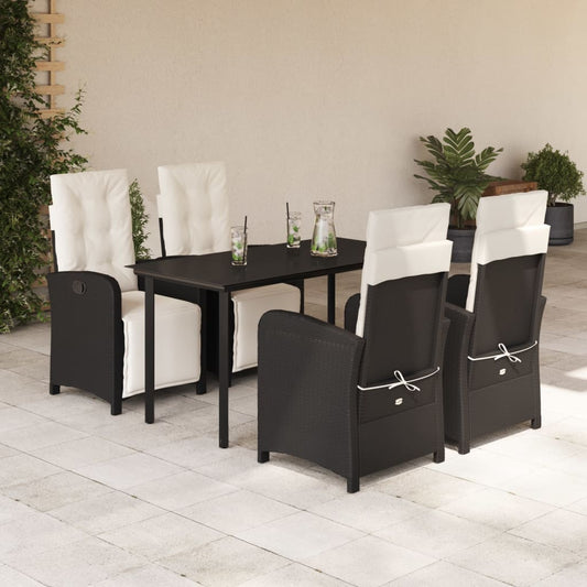 Set da Pranzo da Giardino 5 pz Nero con Cuscini in Polyrattan - homemem39