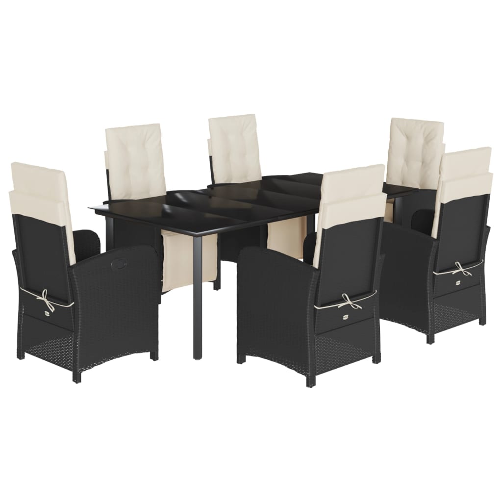 Set da Pranzo da Giardino 7 pz Nero con Cuscini in Polyrattan - homemem39