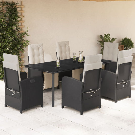 Set da Pranzo da Giardino 7 pz Nero con Cuscini in Polyrattan - homemem39