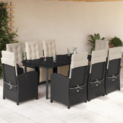 Set da Pranzo da Giardino 9 pz con Cuscini Nero in Polyrattan - homemem39