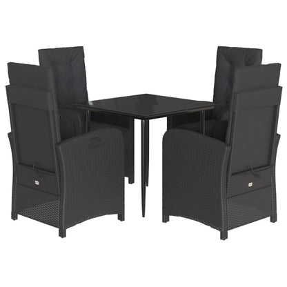 Set da Pranzo da Giardino 5 pz Nero con Cuscini in Polyrattan - homemem39