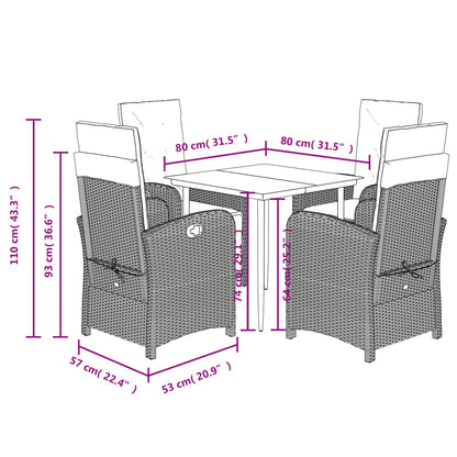 Set da Pranzo da Giardino 5 pz Nero con Cuscini in Polyrattan