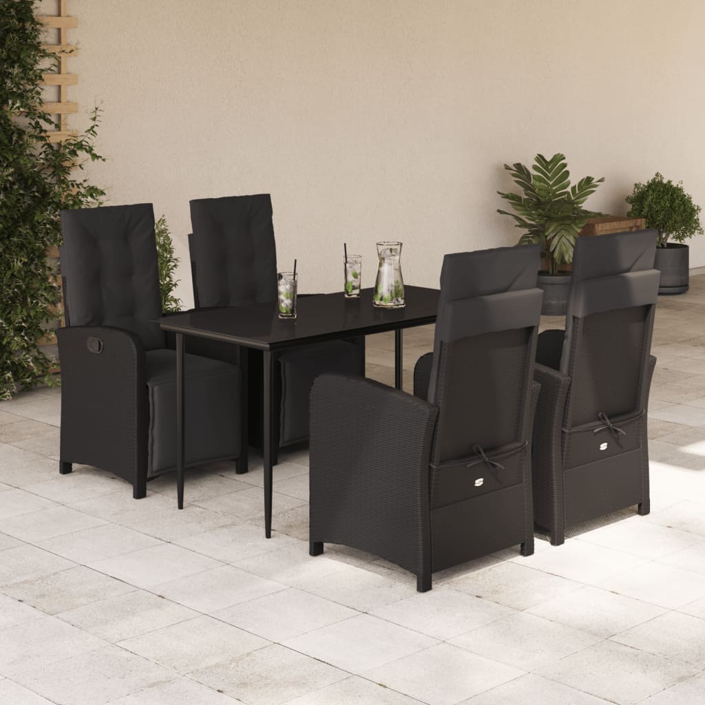 Set da Pranzo da Giardino 5 pz Nero con Cuscini in Polyrattan - homemem39