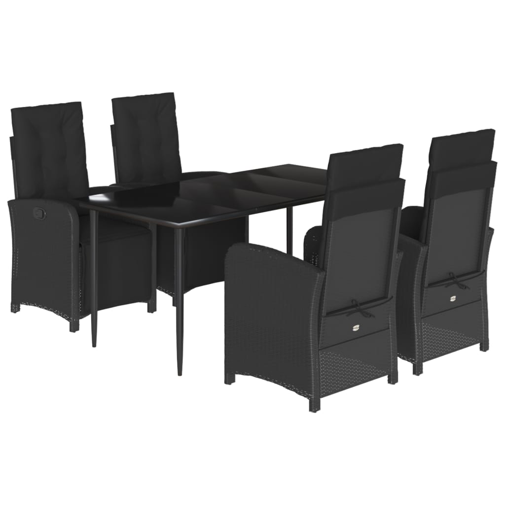Set da Pranzo da Giardino 5 pz Nero con Cuscini in Polyrattan - homemem39