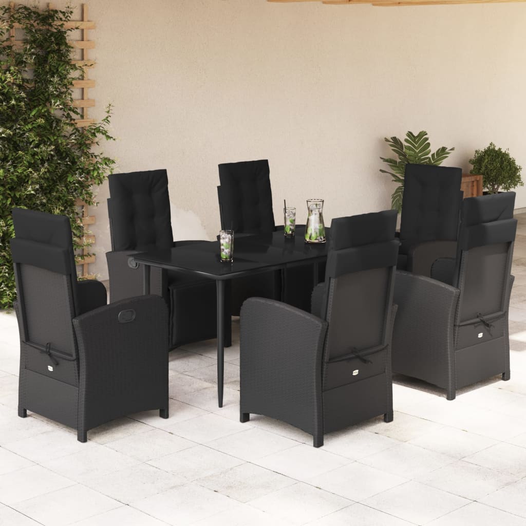 Set da Pranzo da Giardino 7 pz Nero con Cuscini in Polyrattan - homemem39