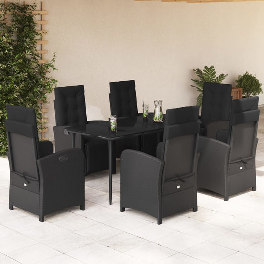Set da Pranzo da Giardino 7 pz Nero con Cuscini in Polyrattan - homemem39