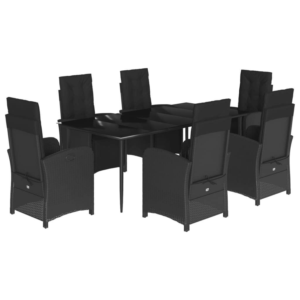Set da Pranzo da Giardino 7 pz Nero con Cuscini in Polyrattan - homemem39