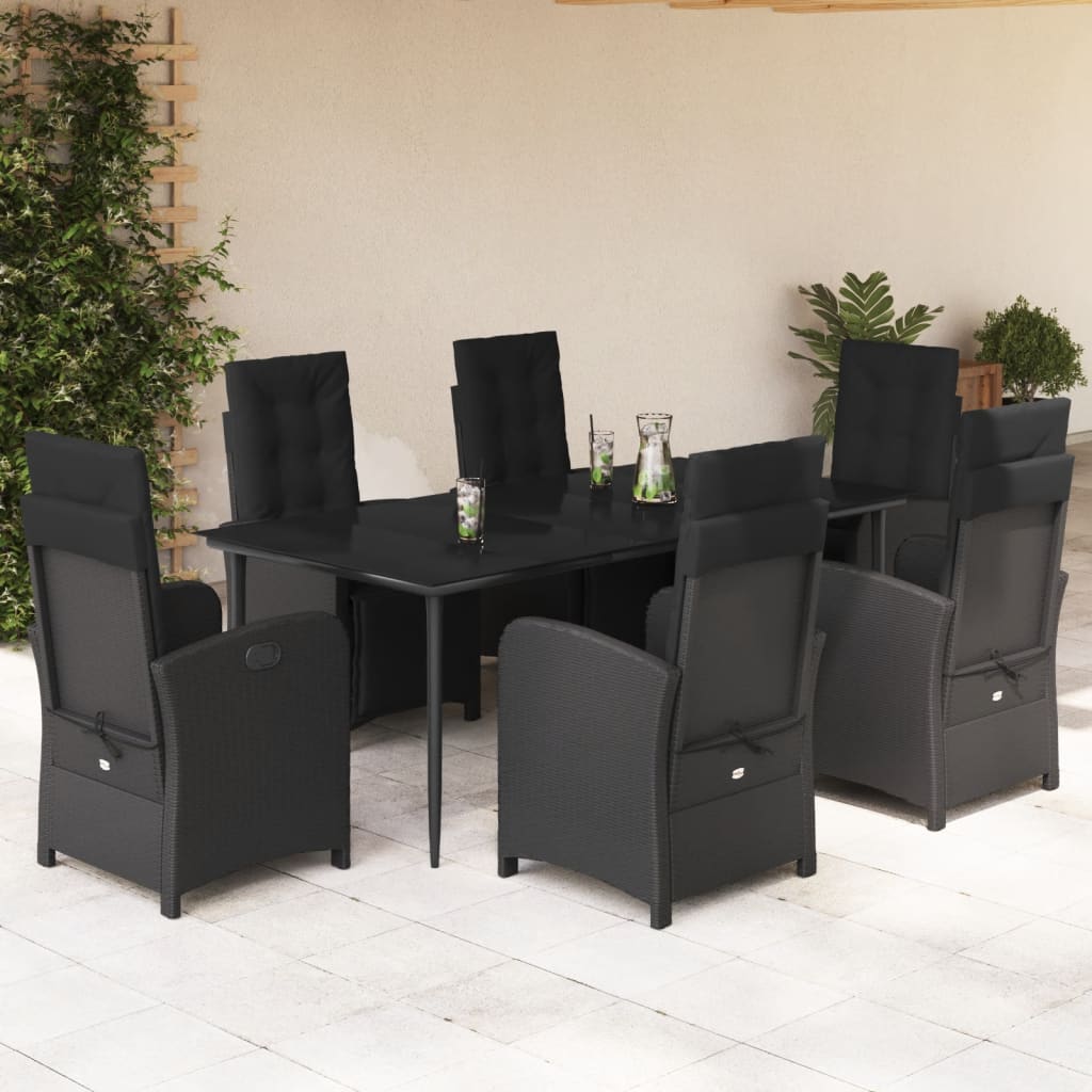 Set da Pranzo da Giardino 7 pz Nero con Cuscini in Polyrattan - homemem39