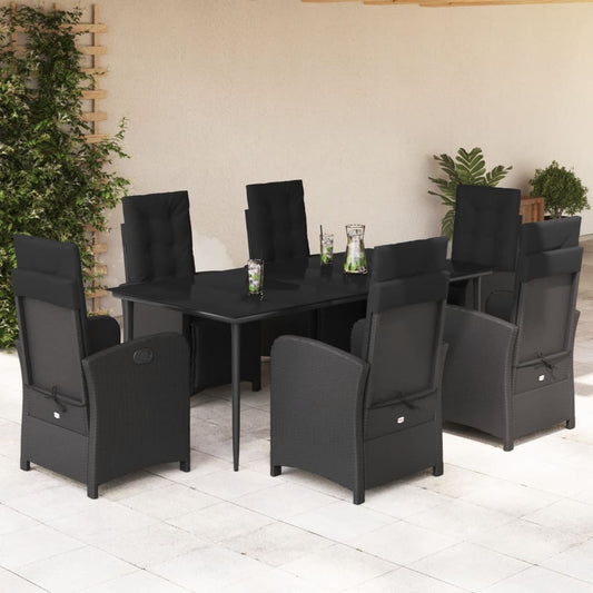 Set da Pranzo da Giardino 7 pz Nero con Cuscini in Polyrattan - homemem39