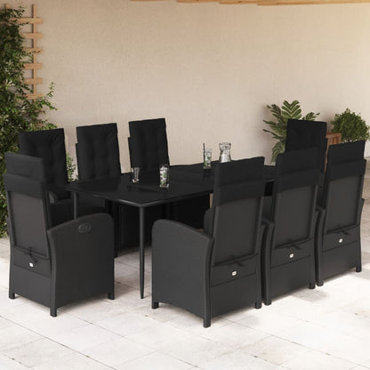 Set da Pranzo da Giardino 9 pz con Cuscini Nero in Polyrattan - homemem39
