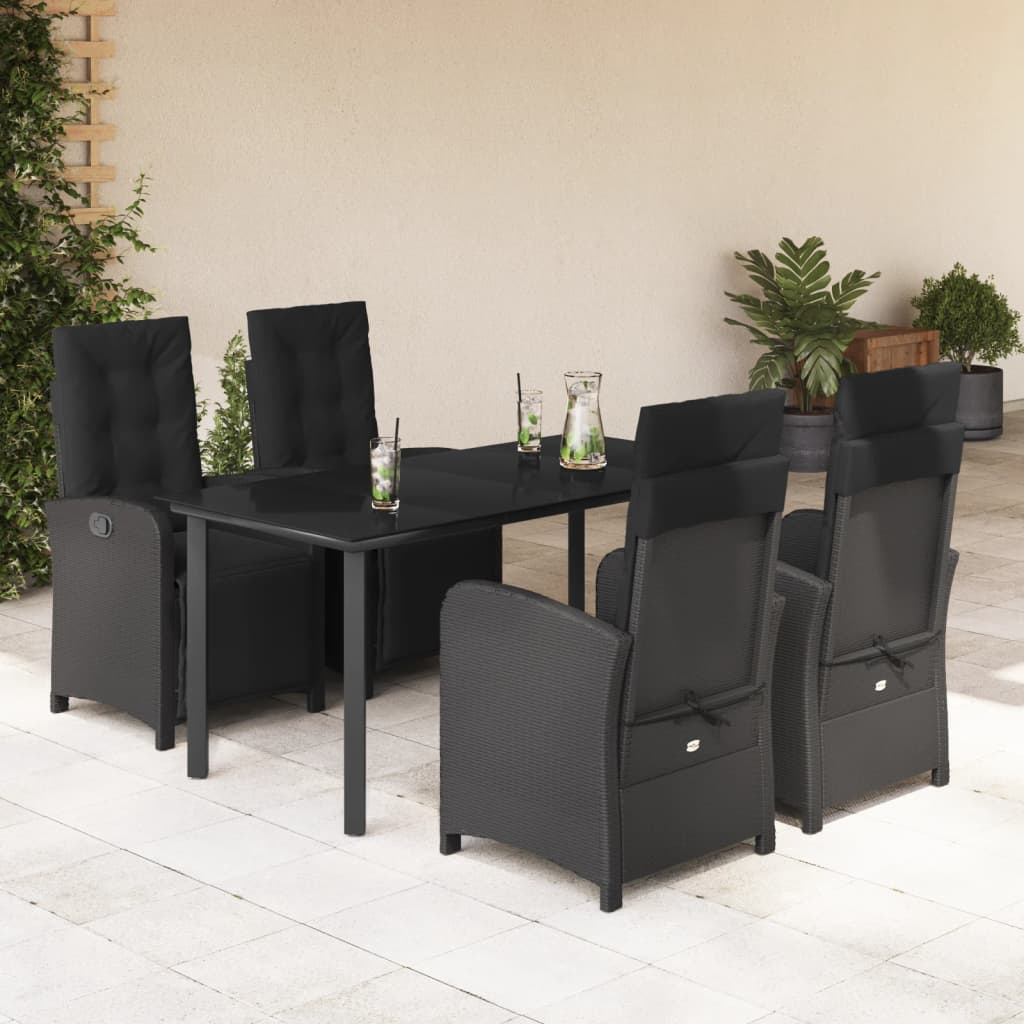 Set da Pranzo da Giardino 5 pz Nero con Cuscini in Polyrattan - homemem39