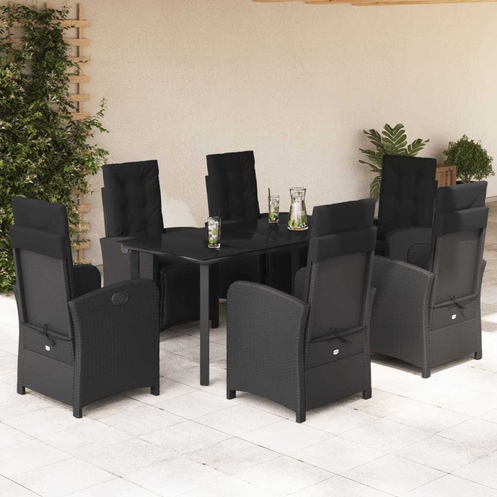 Set da Pranzo da Giardino 7 pz Nero con Cuscini in Polyrattan - homemem39