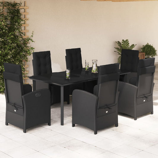 Set da Pranzo da Giardino 7 pz Nero con Cuscini in Polyrattan - homemem39