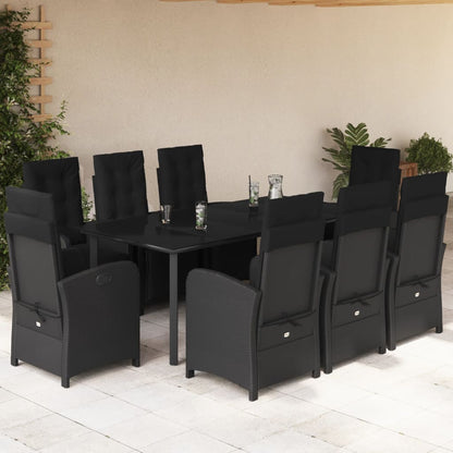 Set da Pranzo da Giardino 9 pz con Cuscini Nero in Polyrattan - homemem39