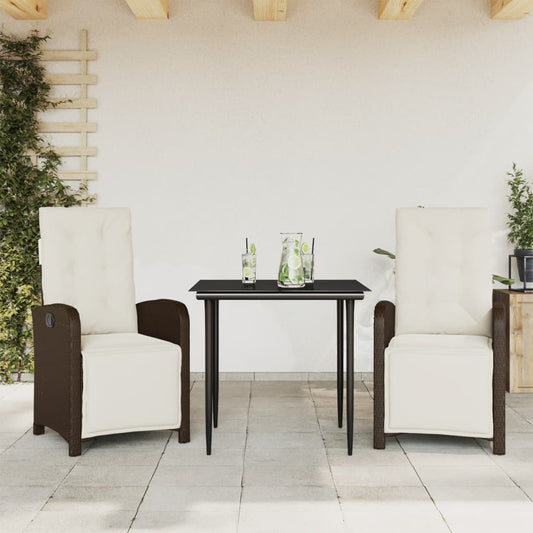 Set Bistrò 3 pz con Cuscini Marrone in Polyrattan