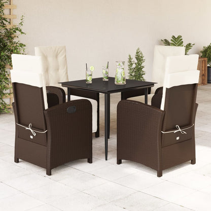 Set da Pranzo da Giardino 5pz con Cuscini in Polyrattan Marrone - homemem39