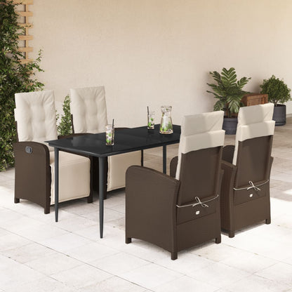 Set da Pranzo da Giardino 5pz con Cuscini in Polyrattan Marrone - homemem39