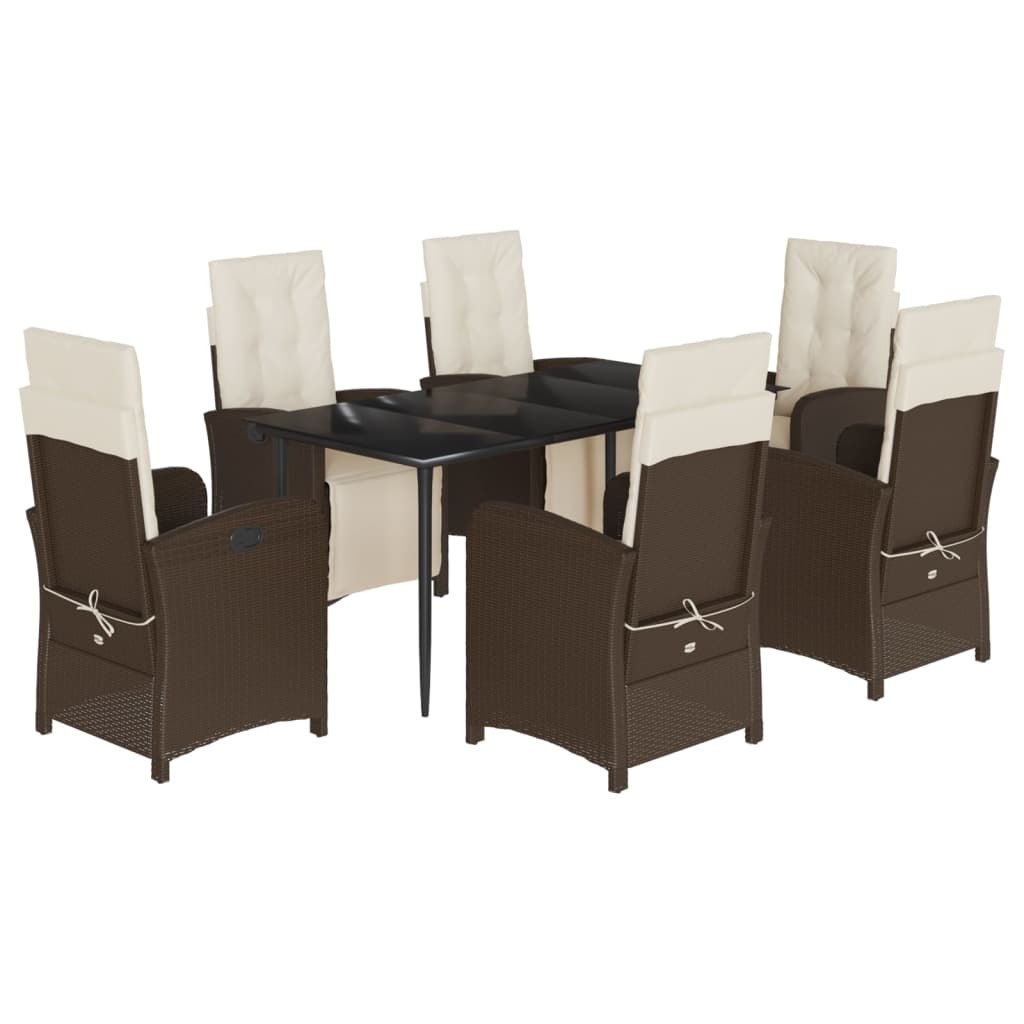 Set da Pranzo da Giardino 7pz con Cuscini in Polyrattan Marrone - homemem39
