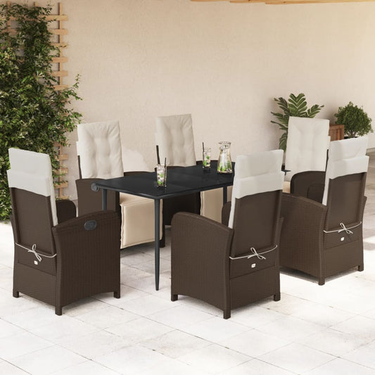 Set da Pranzo da Giardino 7pz con Cuscini in Polyrattan Marrone - homemem39