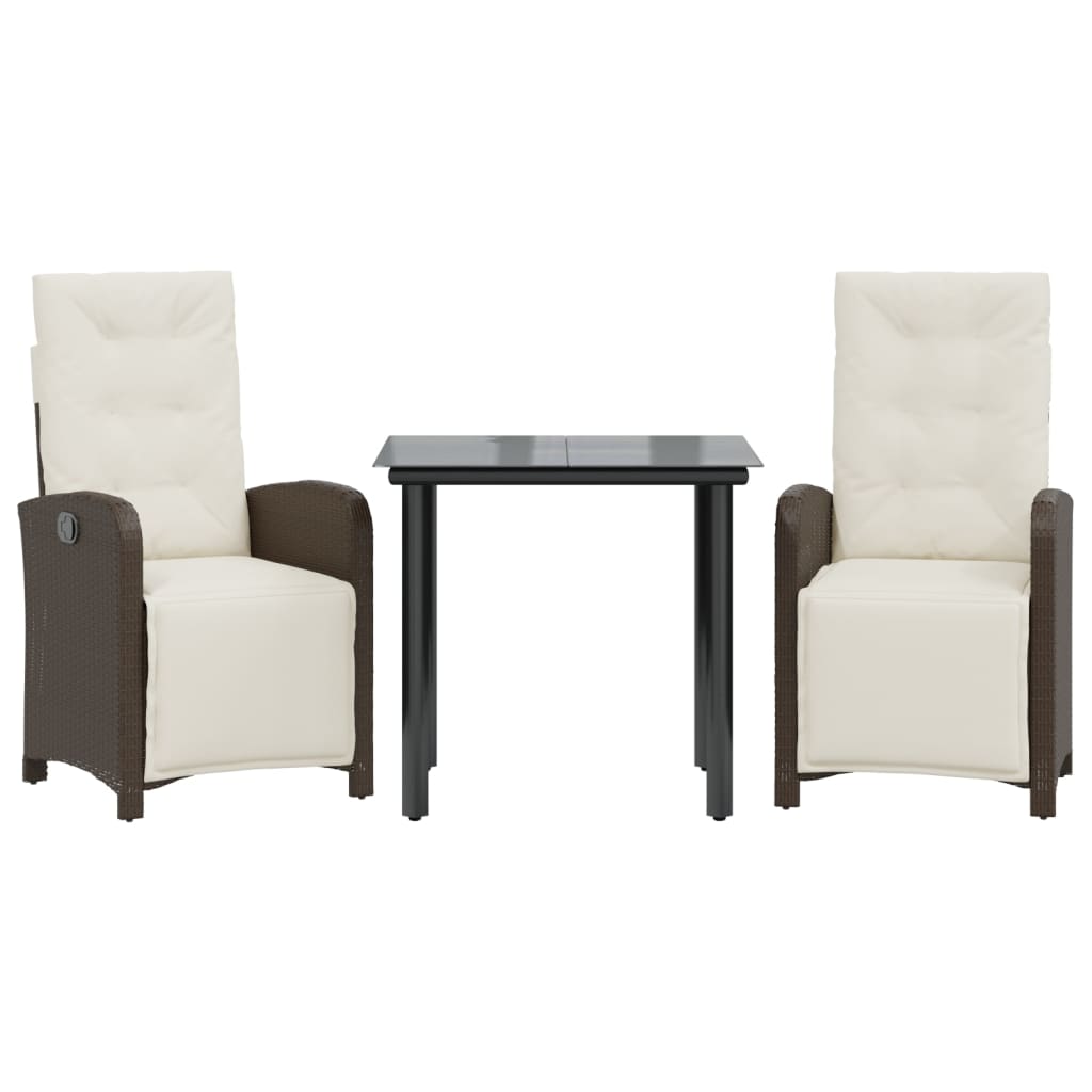 Set Bistrò 3 pz con Cuscini Marrone in Polyrattan