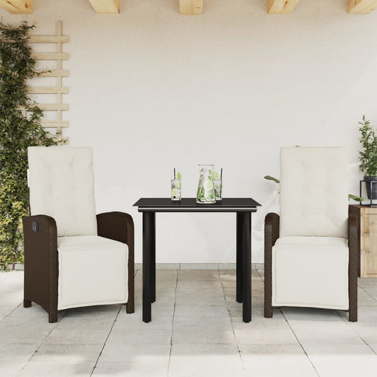 Set Bistrò 3 pz con Cuscini Marrone in Polyrattan