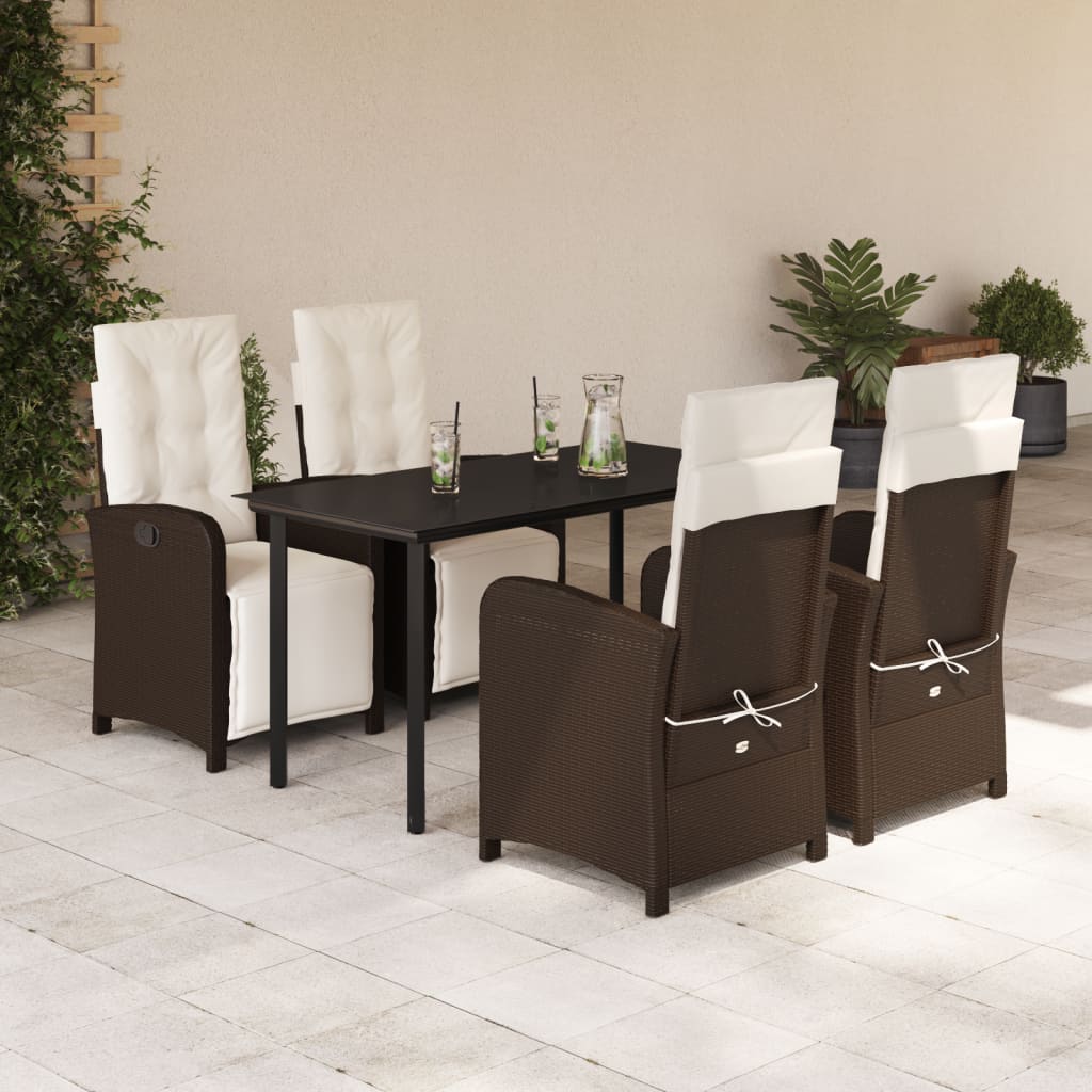 Set da Pranzo da Giardino 5pz con Cuscini in Polyrattan Marrone - homemem39