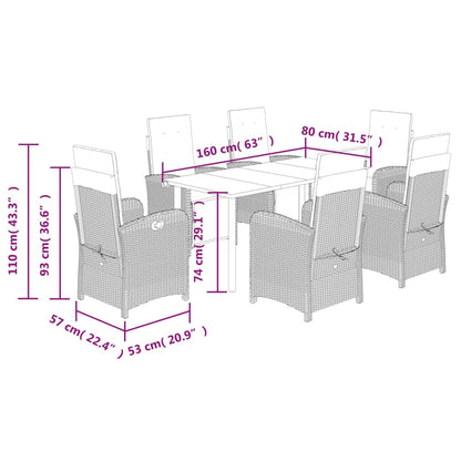 Set da Pranzo da Giardino 7pz con Cuscini in Polyrattan Marrone | homemem39
