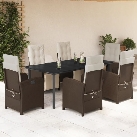 Set da Pranzo da Giardino 7pz con Cuscini in Polyrattan Marrone - homemem39